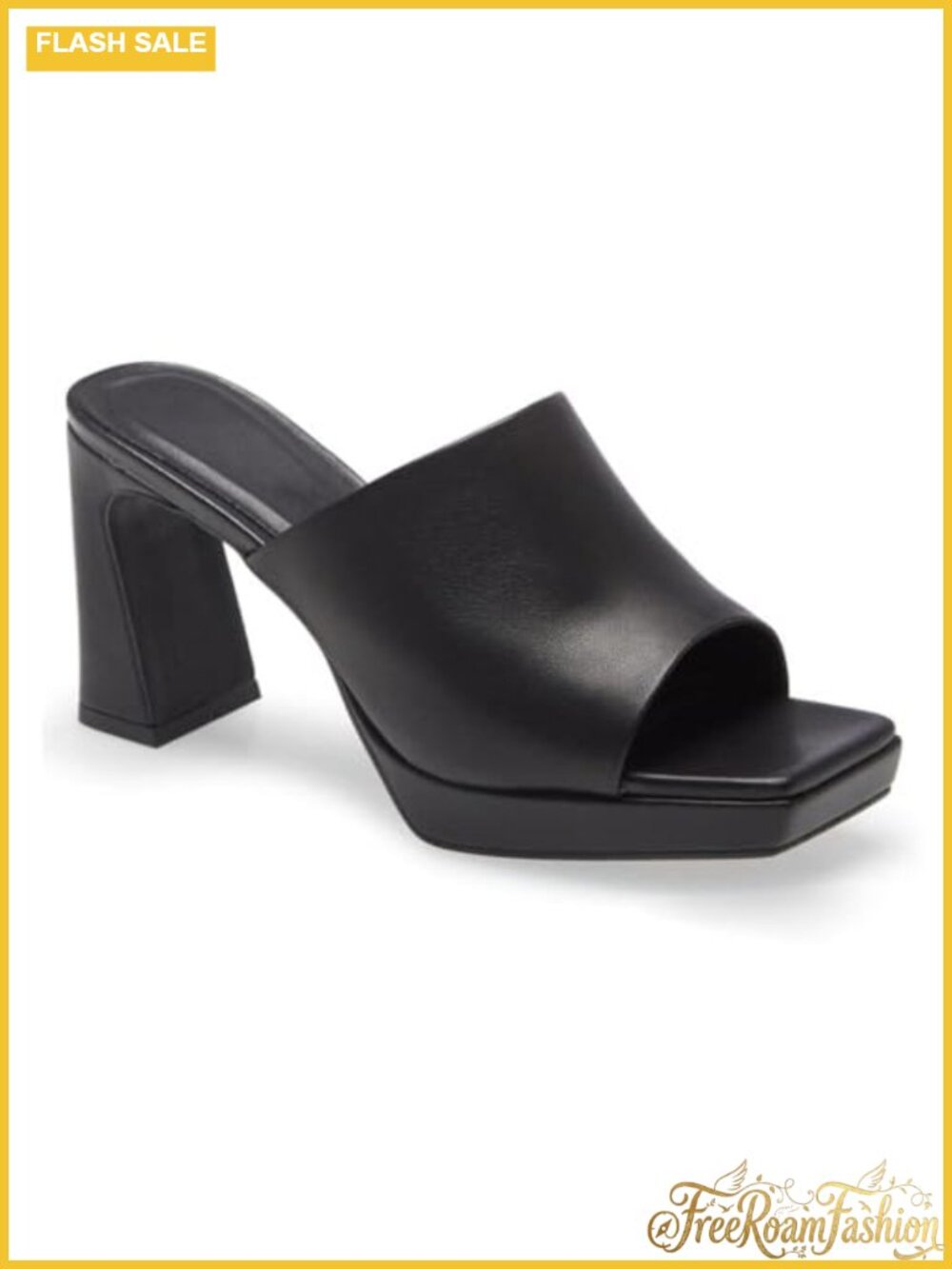 Womens Faux Leather Platform Chunky Heel Mule Sandals Slip On Dress Shoes